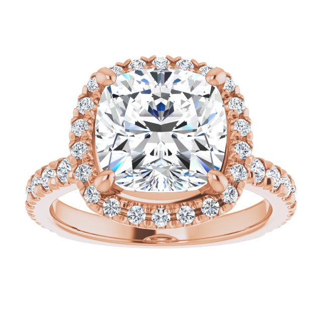 KRISTIANA Halo Cushion Engagement Ring with Shoulder Diamonds - 18K Rose Gold - View 3