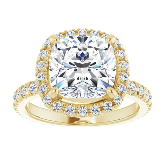 KRISTIANA Halo Cushion Engagement Ring with Shoulder Diamonds - 18K Yellow Gold - View 3