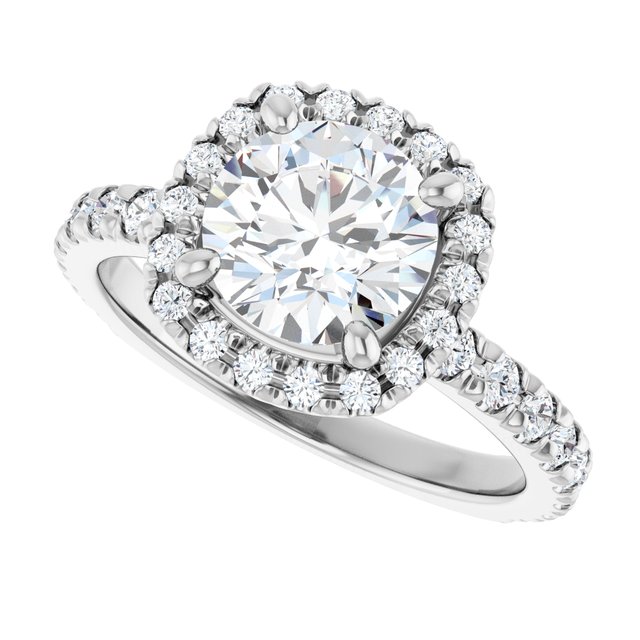 KRISTIANA Halo Round Engagement Ring with Shoulder Diamonds - Platinum - View 5
