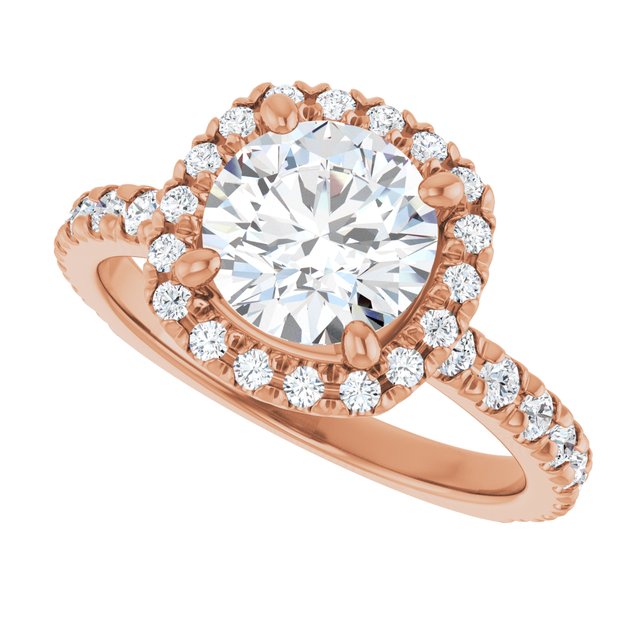KRISTIANA Halo Round Engagement Ring with Shoulder Diamonds - 18K Rose Gold - View 5