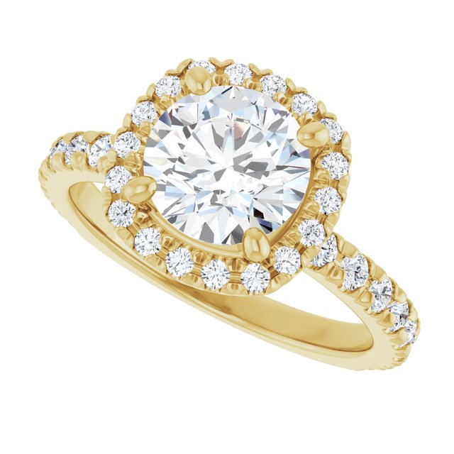 KRISTIANA Halo Round Engagement Ring with Shoulder Diamonds - 18K Yellow Gold - View 5