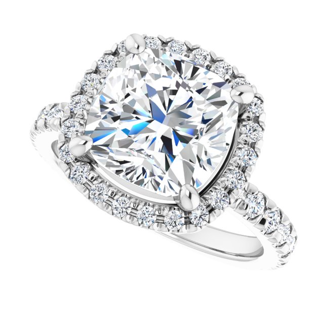 KRISTIANA Halo Cushion Engagement Ring with Shoulder Diamonds - Platinum - View 5