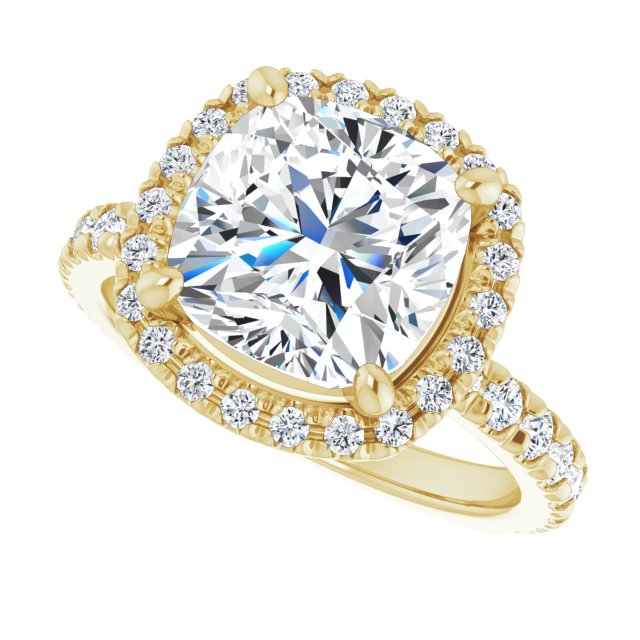 KRISTIANA Halo Cushion Engagement Ring with Shoulder Diamonds - 18K Yellow Gold - View 5