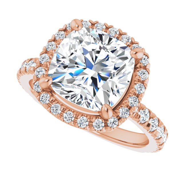 KRISTIANA Halo Cushion Engagement Ring with Shoulder Diamonds - 18K Rose Gold - View 5