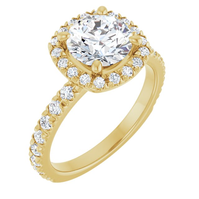 KRISTIANA Halo Round Engagement Ring with Shoulder Diamonds - 18K Yellow Gold - View 1