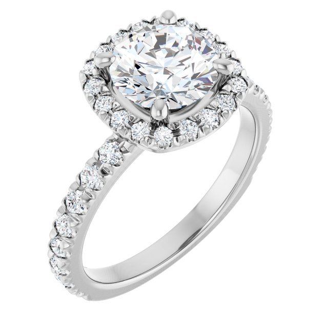 KRISTIANA Halo Round Engagement Ring with Shoulder Diamonds - Platinum - View 1