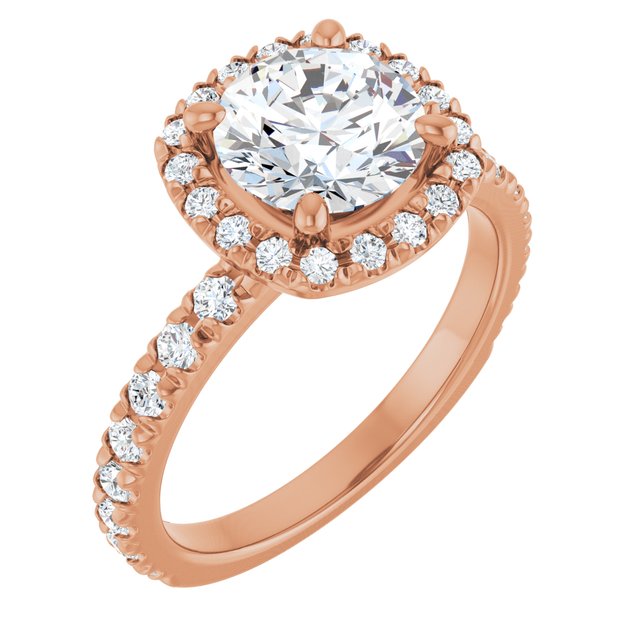 KRISTIANA Halo Round Engagement Ring with Shoulder Diamonds - 18K Rose Gold - View 1