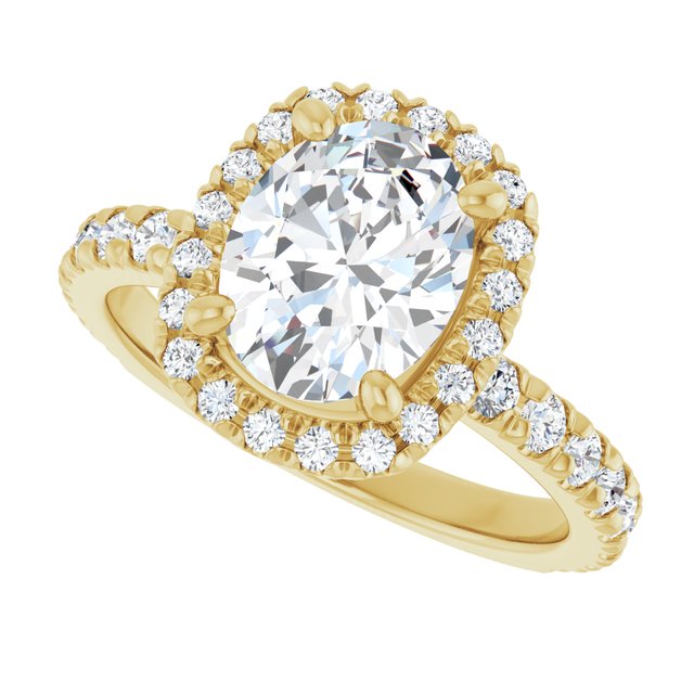 KRISTIANA Halo Oval Engagement Ring with Shoulder Diamonds - 18K Yellow Gold - View 5