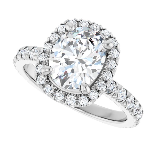 KRISTIANA Halo Oval Engagement Ring with Shoulder Diamonds - Platinum - View 5