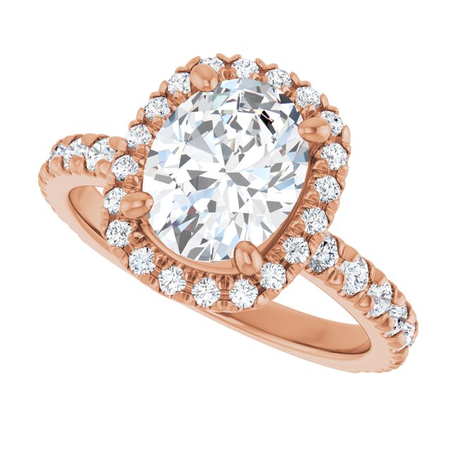 KRISTIANA Halo Oval Engagement Ring with Shoulder Diamonds - 18K Rose Gold - View 5