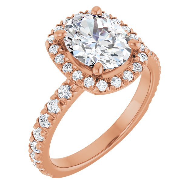 KRISTIANA Halo Oval Engagement Ring with Shoulder Diamonds - 18K Rose Gold - View 1