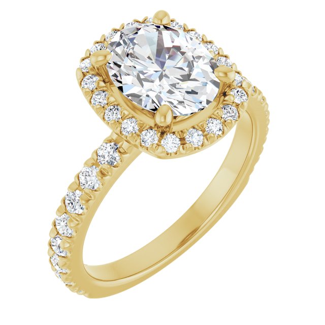 KRISTIANA Halo Oval Engagement Ring with Shoulder Diamonds - 18K Yellow Gold - View 1