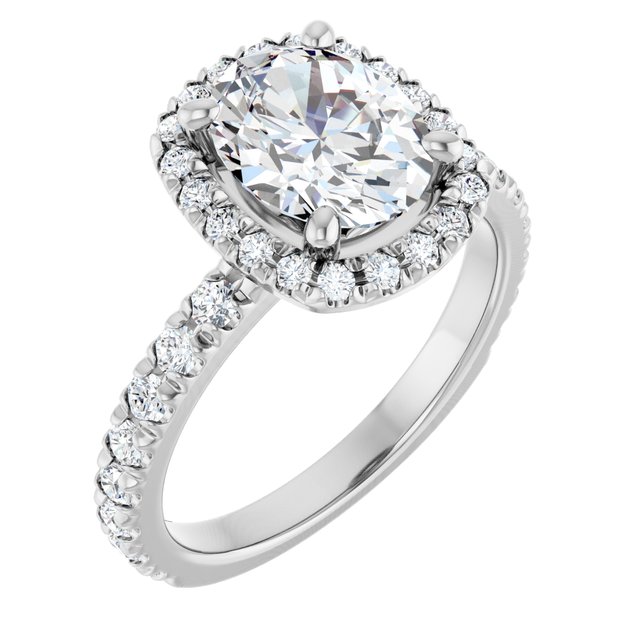KRISTIANA Halo Oval Engagement Ring with Shoulder Diamonds - Platinum - View 1