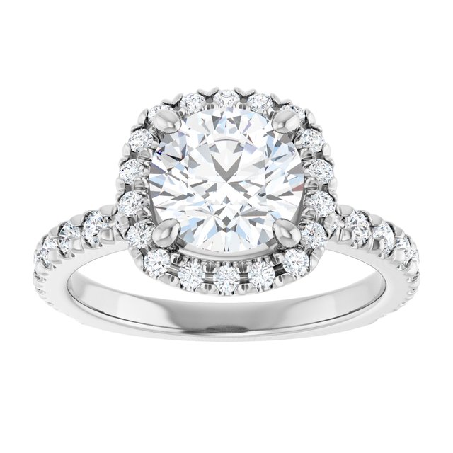 KRISTIANA Halo Round Engagement Ring with Shoulder Diamonds - Platinum - View 3