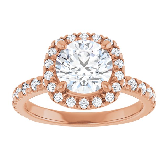 KRISTIANA Halo Round Engagement Ring with Shoulder Diamonds - 18K Rose Gold - View 3