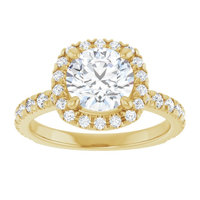 KRISTIANA Halo Round Engagement Ring with Shoulder Diamonds - 18K Yellow Gold - View 3
