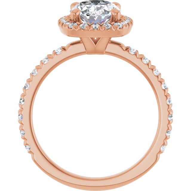 KRISTIANA Halo Oval Engagement Ring with Shoulder Diamonds - 18K Rose Gold - View 2