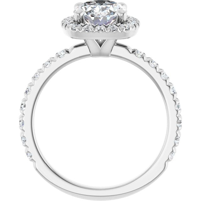 KRISTIANA Halo Oval Engagement Ring with Shoulder Diamonds - Platinum - View 2