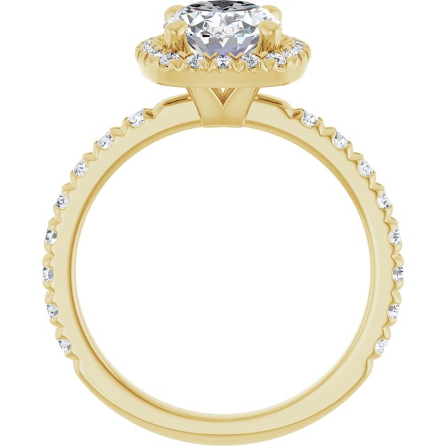 KRISTIANA Halo Oval Engagement Ring with Shoulder Diamonds - 18K Yellow Gold - View 2