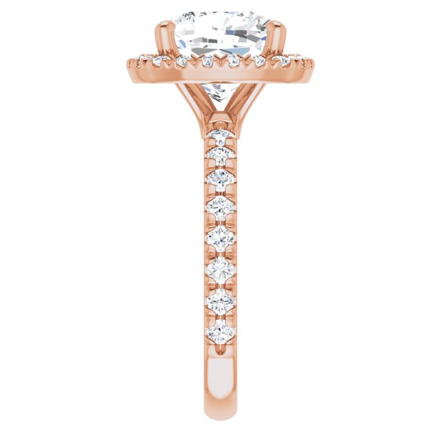 KRISTIANA Halo Cushion Engagement Ring with Shoulder Diamonds - 18K Rose Gold - View 4
