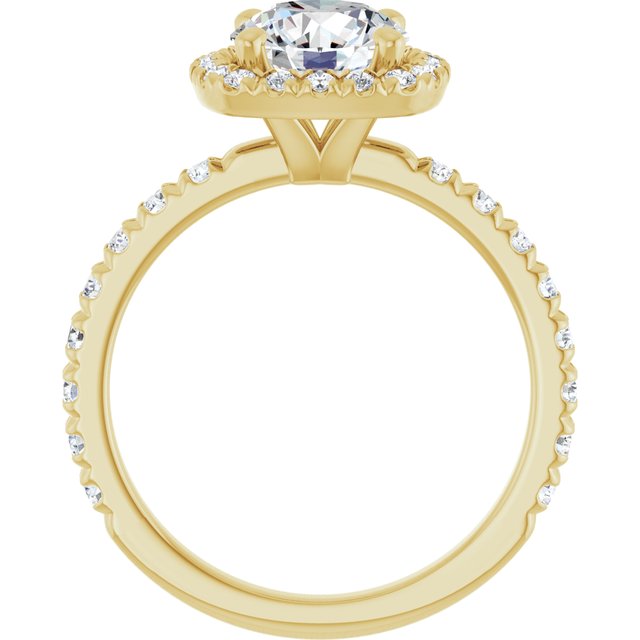 KRISTIANA Halo Round Engagement Ring with Shoulder Diamonds - 18K Yellow Gold - View 2