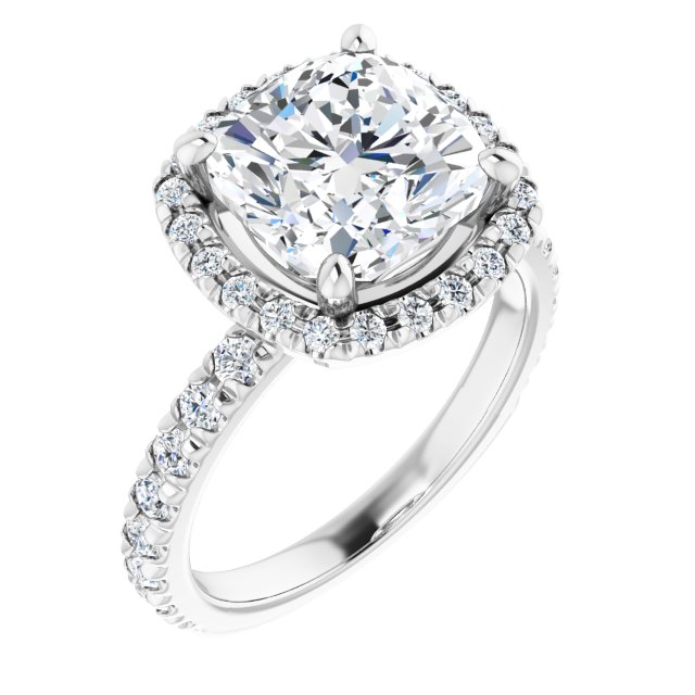 KRISTIANA Halo Cushion Engagement Ring with Shoulder Diamonds - Platinum - View 1
