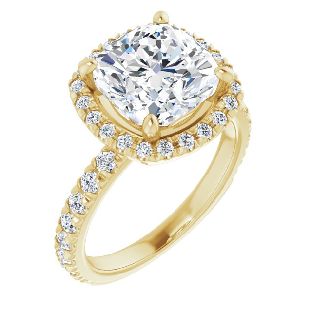 KRISTIANA Halo Cushion Engagement Ring with Shoulder Diamonds - 18K Yellow Gold - View 1