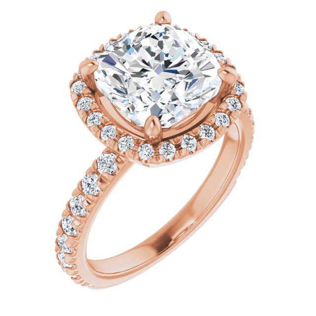KRISTIANA Halo Cushion Engagement Ring with Shoulder Diamonds - 18K Rose Gold - View 1