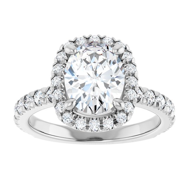 KRISTIANA Halo Oval Engagement Ring with Shoulder Diamonds - Platinum - View 3