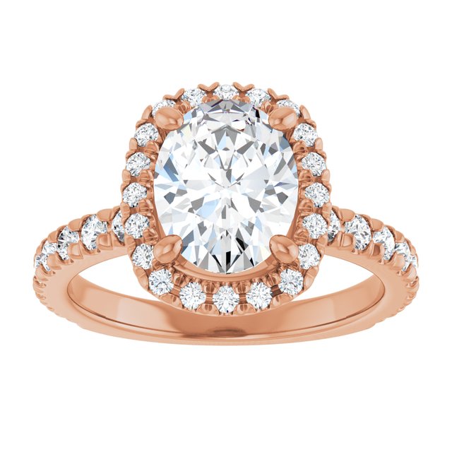 KRISTIANA Halo Oval Engagement Ring with Shoulder Diamonds - 18K Rose Gold - View 3