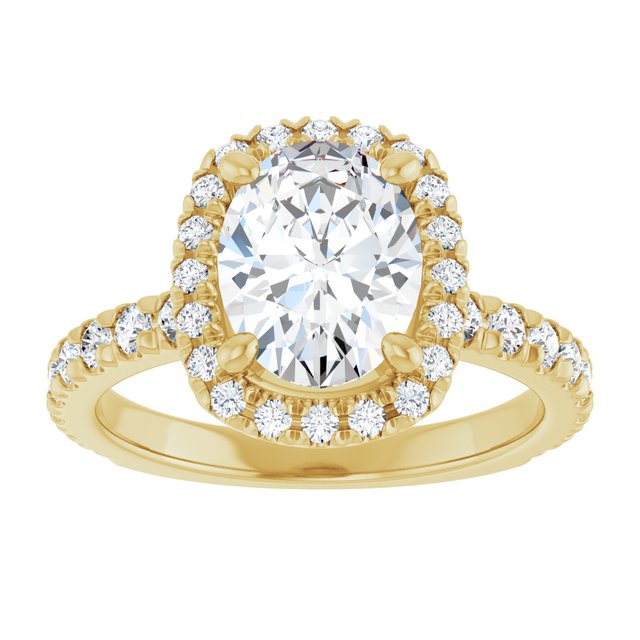 KRISTIANA Halo Oval Engagement Ring with Shoulder Diamonds - 18K Yellow Gold - View 3