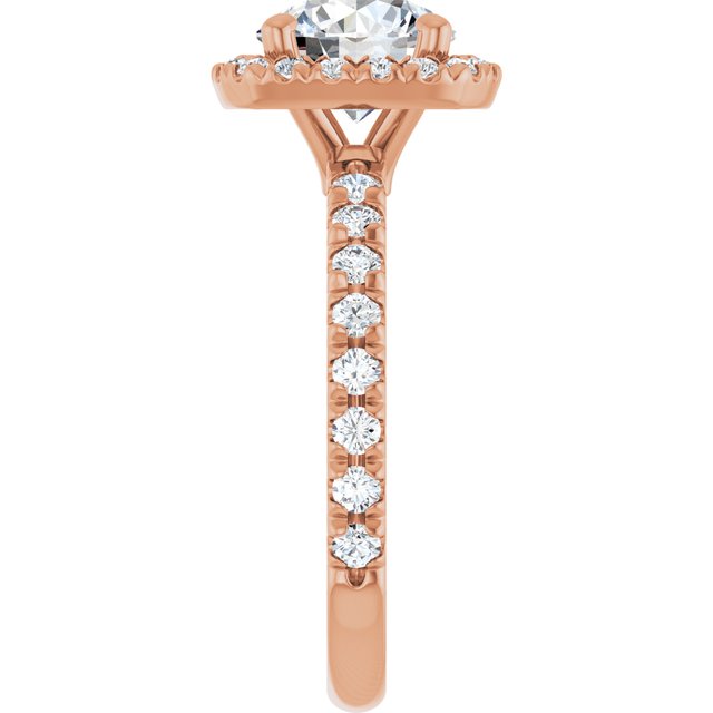 KRISTIANA Halo Round Engagement Ring with Shoulder Diamonds - 18K Rose Gold - View 4