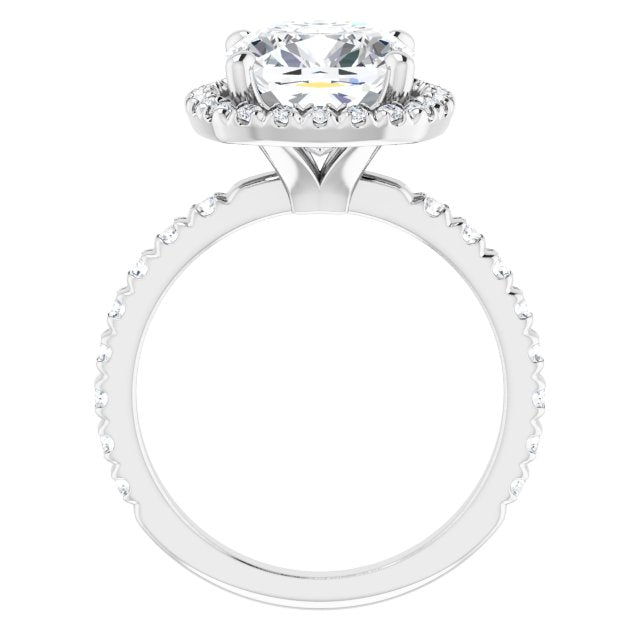 KRISTIANA Halo Cushion Engagement Ring with Shoulder Diamonds - Platinum - View 2
