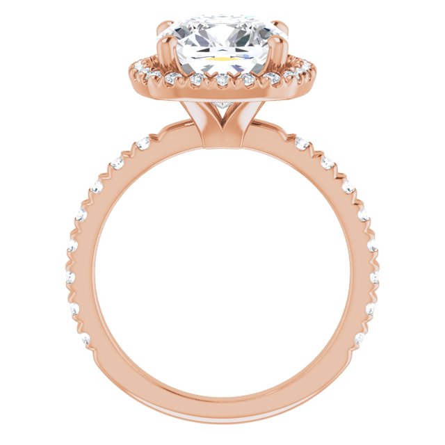 KRISTIANA Halo Cushion Engagement Ring with Shoulder Diamonds - 18K Rose Gold - View 2