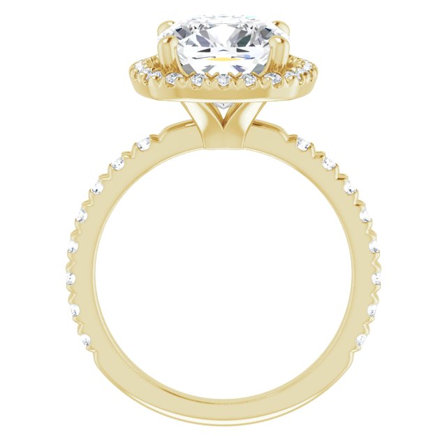 KRISTIANA Halo Cushion Engagement Ring with Shoulder Diamonds - 18K Yellow Gold - View 2