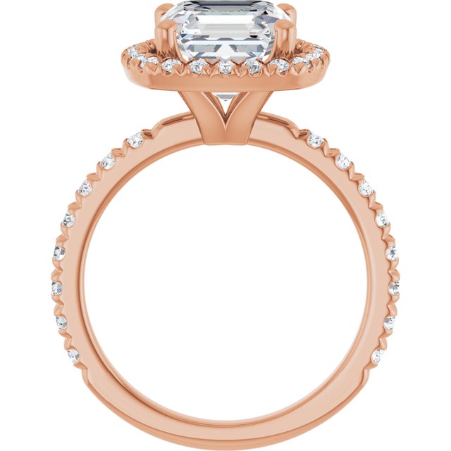 KRISTIANA Halo Asscher Engagement Ring with Shoulder Diamonds - 18K Rose Gold - View 2