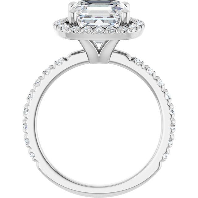 KRISTIANA Halo Asscher Engagement Ring with Shoulder Diamonds - Platinum - View 2