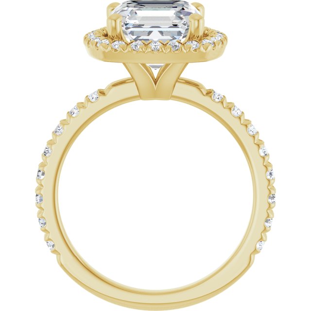 KRISTIANA Halo Asscher Engagement Ring with Shoulder Diamonds - 18K Yellow Gold - View 2