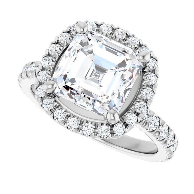 KRISTIANA Halo Asscher Engagement Ring with Shoulder Diamonds - Platinum - View 5