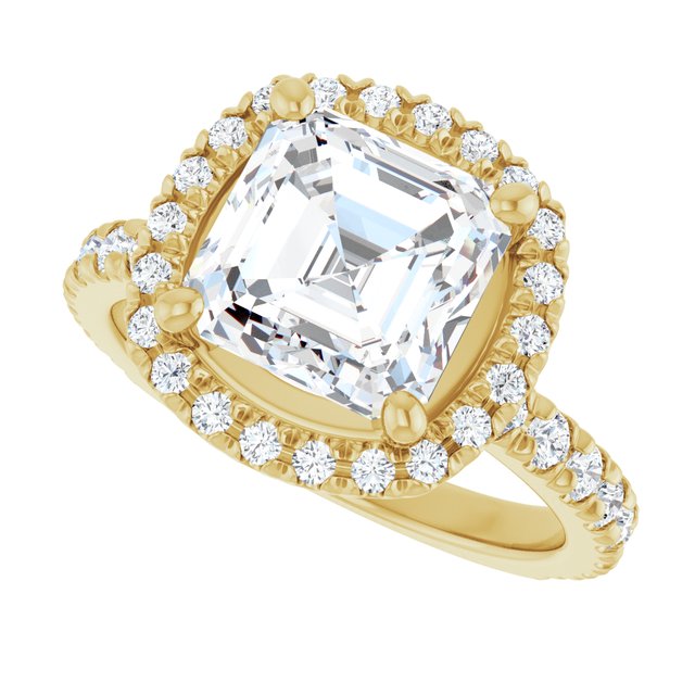 KRISTIANA Halo Asscher Engagement Ring with Shoulder Diamonds - 18K Yellow Gold - View 5
