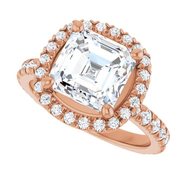 KRISTIANA Halo Asscher Engagement Ring with Shoulder Diamonds - 18K Rose Gold - View 5