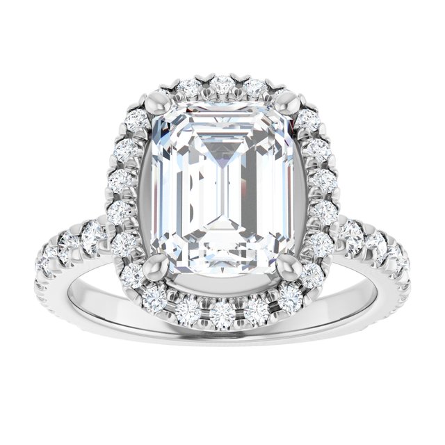 KRISTIANA Halo Emerald Engagement Ring with Shoulder Diamonds - Platinum - View 3