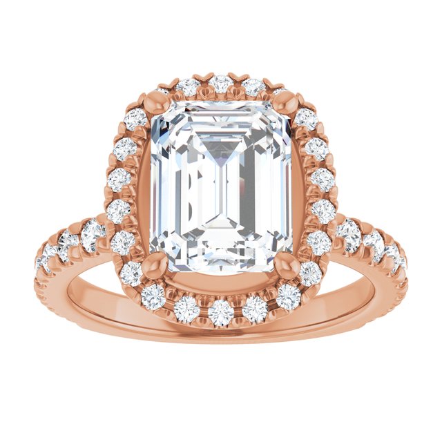 KRISTIANA Halo Emerald Engagement Ring with Shoulder Diamonds - 18K Rose Gold - View 3