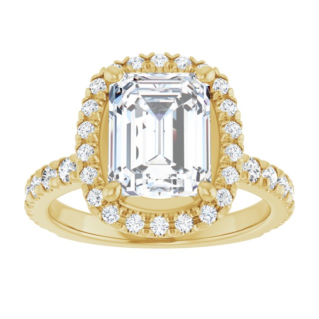 KRISTIANA Halo Emerald Engagement Ring with Shoulder Diamonds - 18K Yellow Gold - View 3