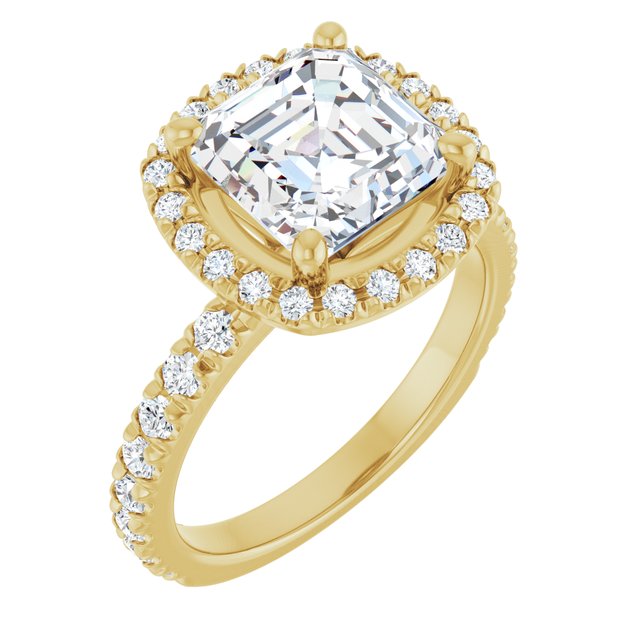 KRISTIANA Halo Asscher Engagement Ring with Shoulder Diamonds - 18K Yellow Gold - View 1