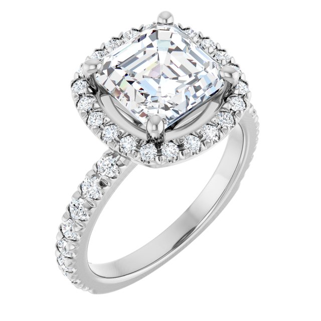 KRISTIANA Halo Asscher Engagement Ring with Shoulder Diamonds - Platinum - View 1