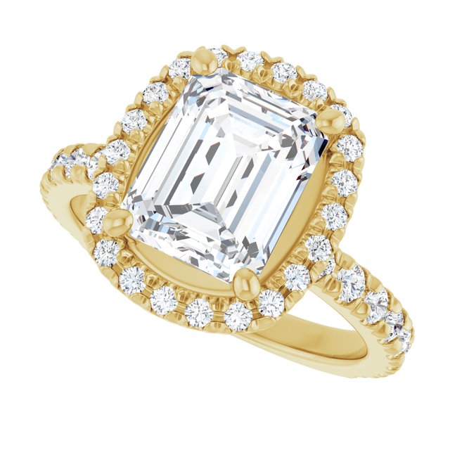 KRISTIANA Halo Emerald Engagement Ring with Shoulder Diamonds - 18K Yellow Gold - View 5