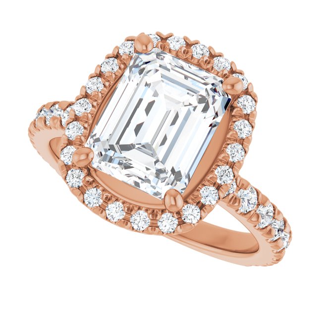 KRISTIANA Halo Emerald Engagement Ring with Shoulder Diamonds - 18K Rose Gold - View 5