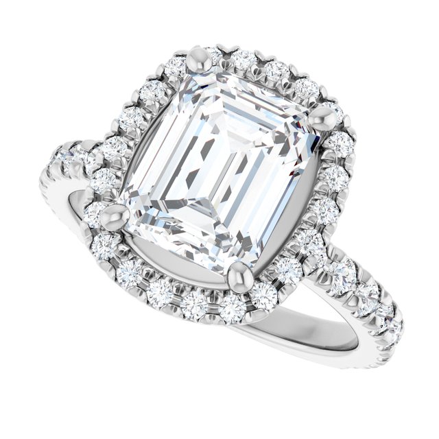 KRISTIANA Halo Emerald Engagement Ring with Shoulder Diamonds - Platinum - View 5