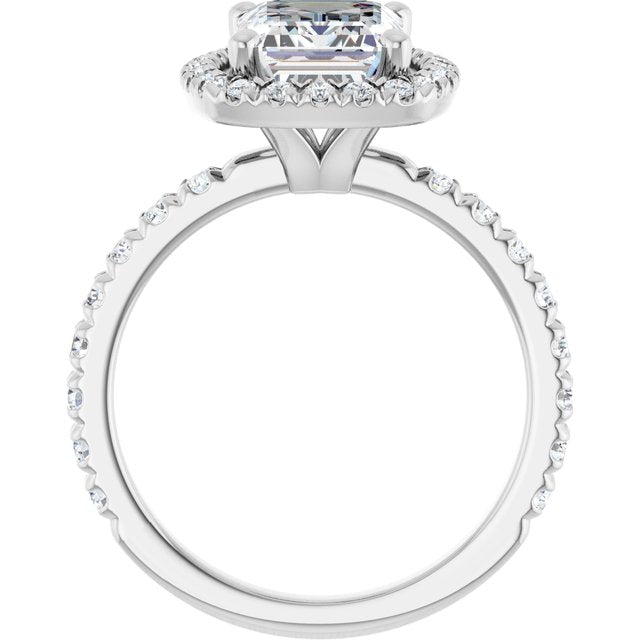 KRISTIANA Halo Emerald Engagement Ring with Shoulder Diamonds - Platinum - View 2